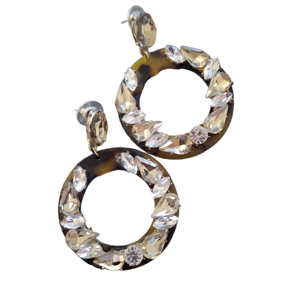 INC International Concepts Tortoise Resin Crystal Embellished Bold Earrings - Picture 2 of 7